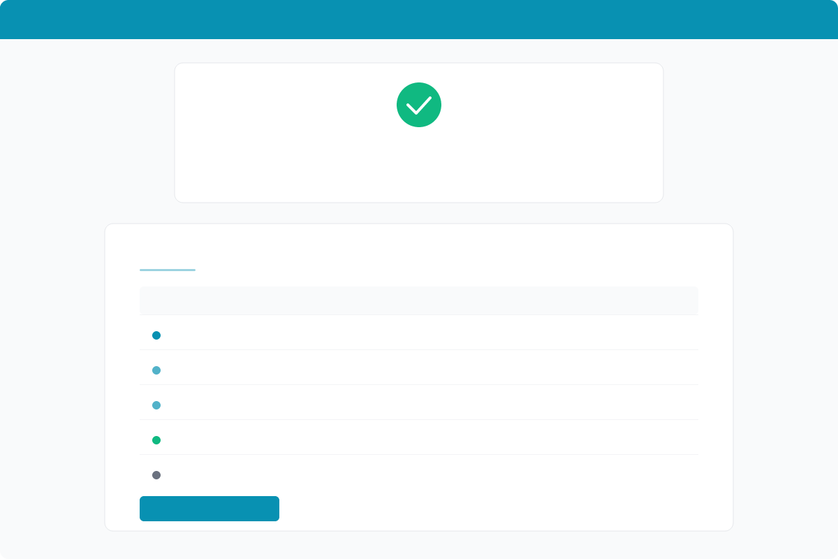 Completion screen showing audit trail with logged events
